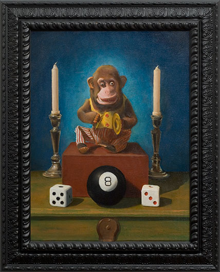 Pop Surealism Monkey Dice Oil Painting by Los Angeles Artist Chris Peters